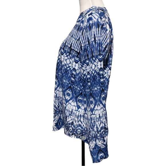 Calvin Klein Kaleidoscope Tie Dye Split Neck Button Down Blouse Small Blue White - Picture 5 of 5